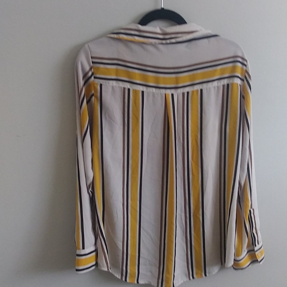 Flowy sheer button up with yellow and black stripe - Picture 2 of 2